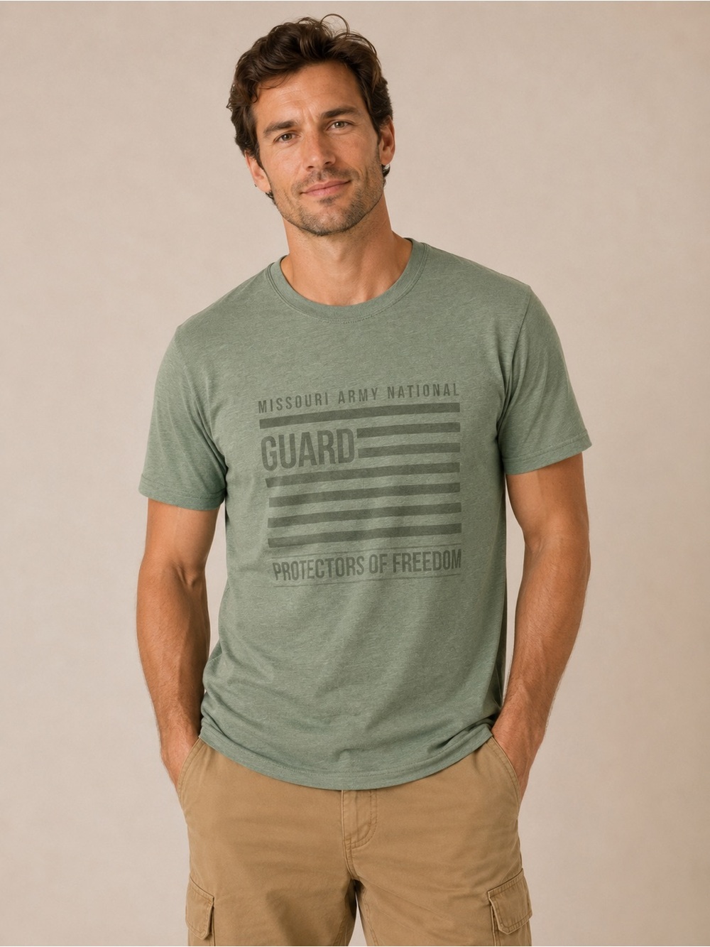 Missouri Army National Guard Men’s Large Green Graphic T Shirt Military